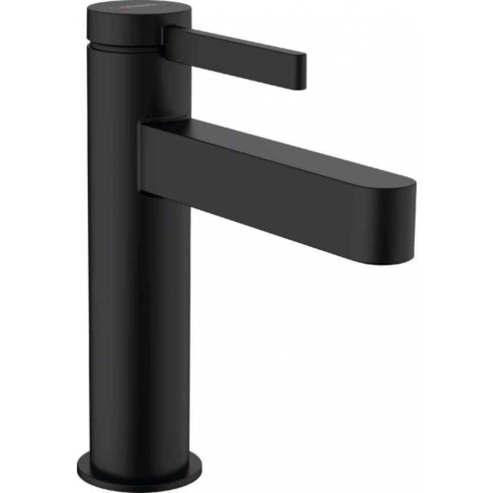 Смеситель для раковины однорычажный Hansgrohe Finoris 110 со сливным гарнитуром, чёрный матовый