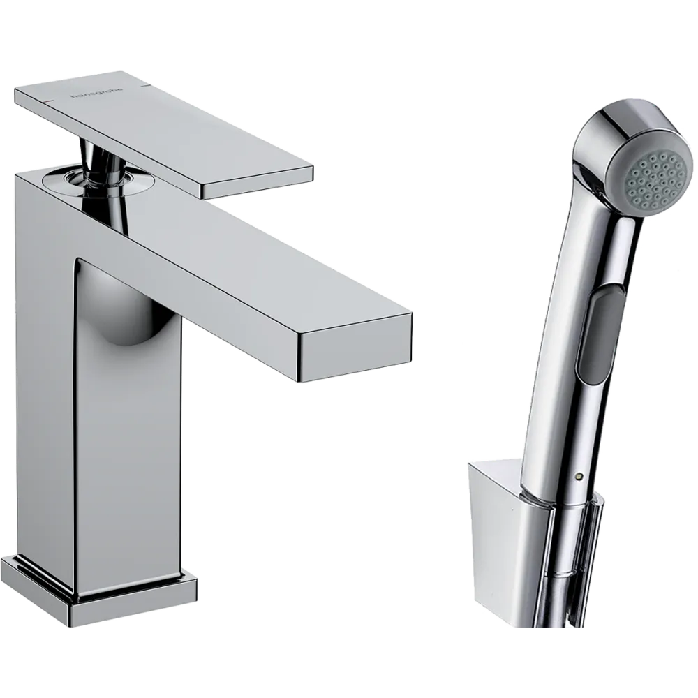 Смеситель для раковины Hansgrohe Tecturis E 110 с гигиеническим душем и душевым шлангом, хром