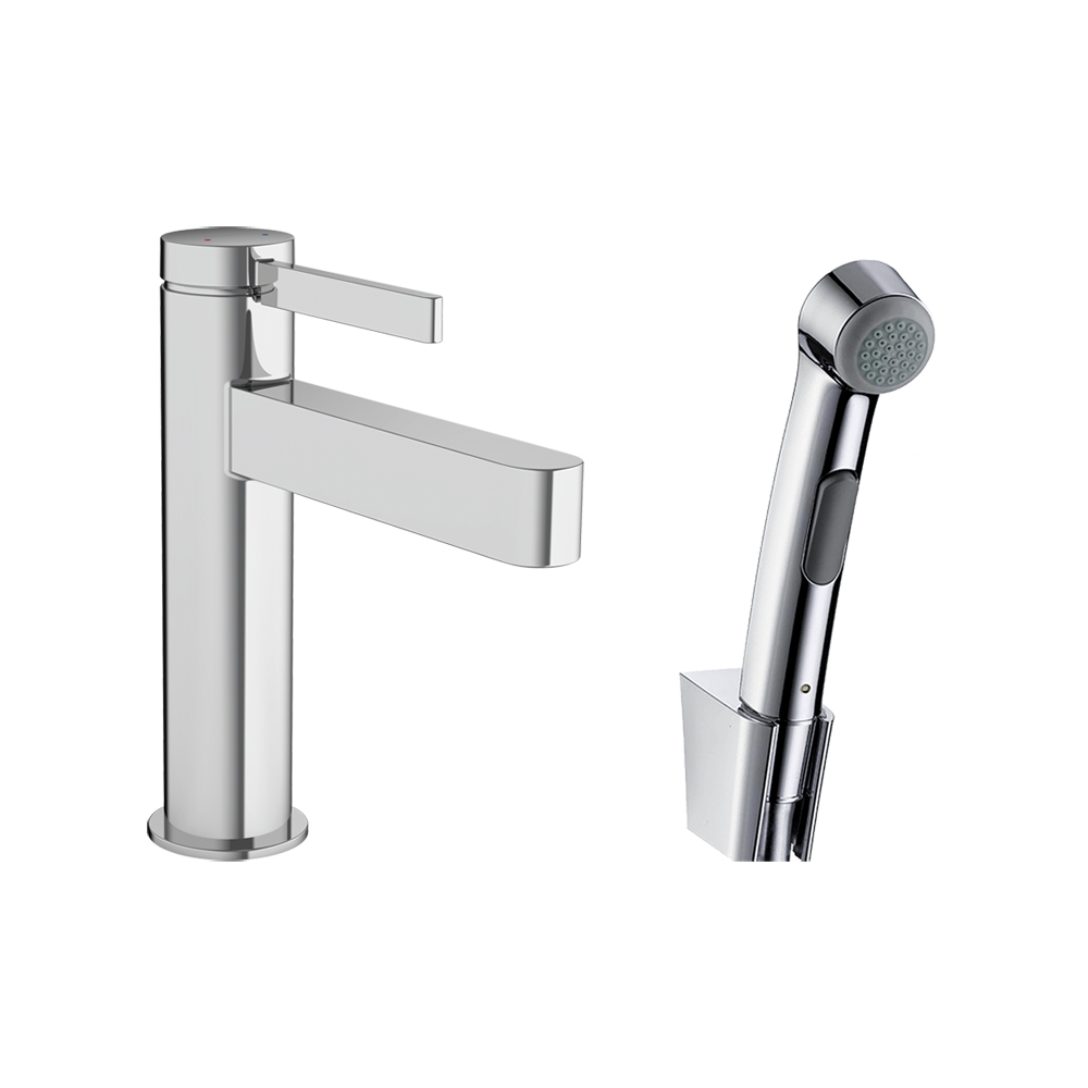 Смеситель для раковины Hansgrohe Finoris, однорычажный, 110 с набором для биде со шлангом 1,60 м, хром