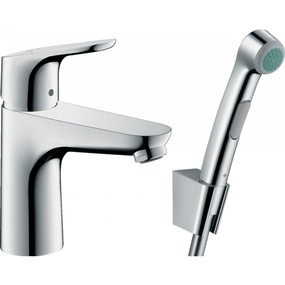 Смеситель Hansgrohe Focus для раковины с гигиеническим душем и донным клапаном Push-Open, хром