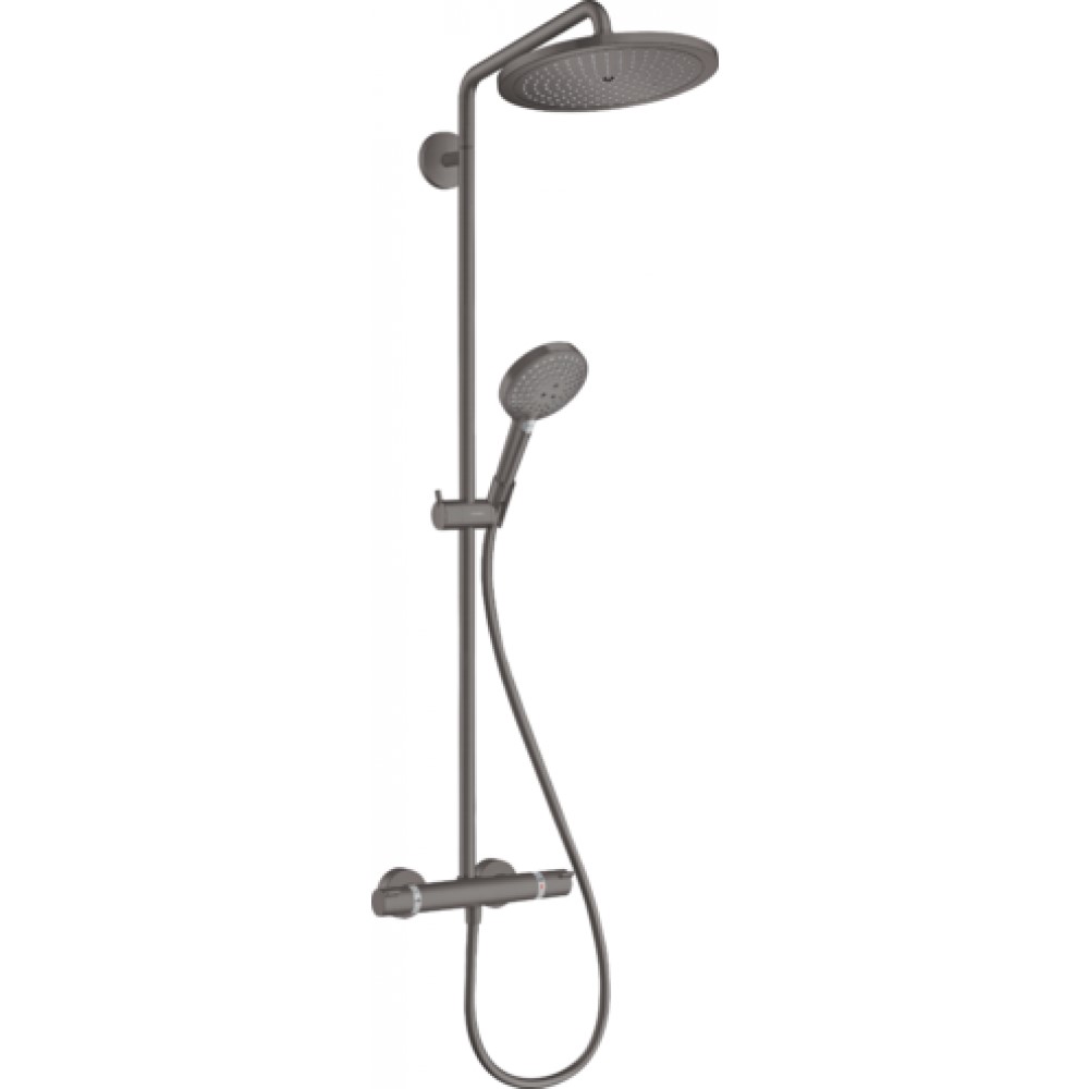 Душевая система 9 л/мин с термостатом и ручным душем Hansgrohe Showerpipe 280 1jet EcoSmart Raindance Select S 120 3jet, шлифованный чёрный хром