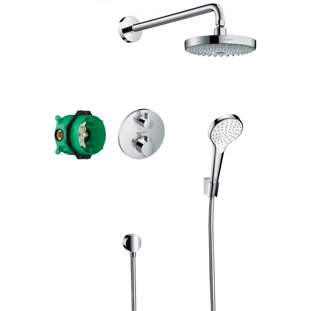 Душевая система скрытого монтажа с термостатом Hansgrohe Ecostat S, хром